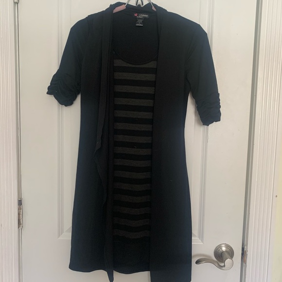 Black & Grey Striped Dress w/ Built in Cardigan - Picture 1 of 3